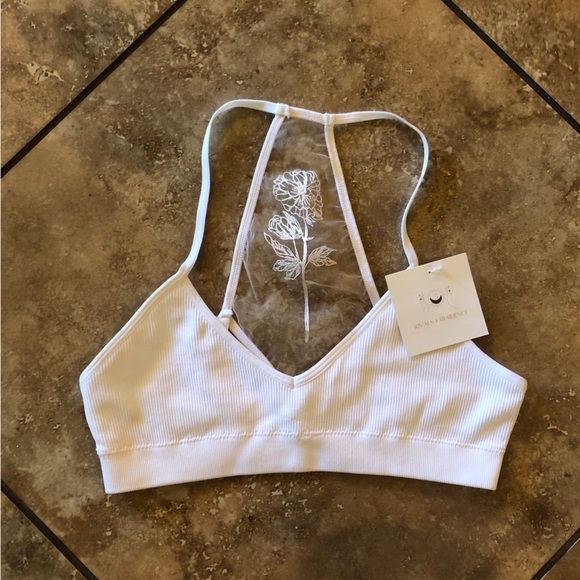 NWT white flower bloom tattoo mesh bralette - Picture 2 of 8
